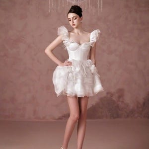 Mini Wedding Dress/ Tafeta Dress/ Bridal Dress/ Mini Wedding Dress/ Plus Size Dress/ Gift for her/