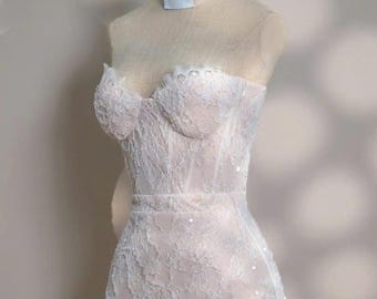 Korsett Mini - Brautkleid mit Spitzenkleid DRS061