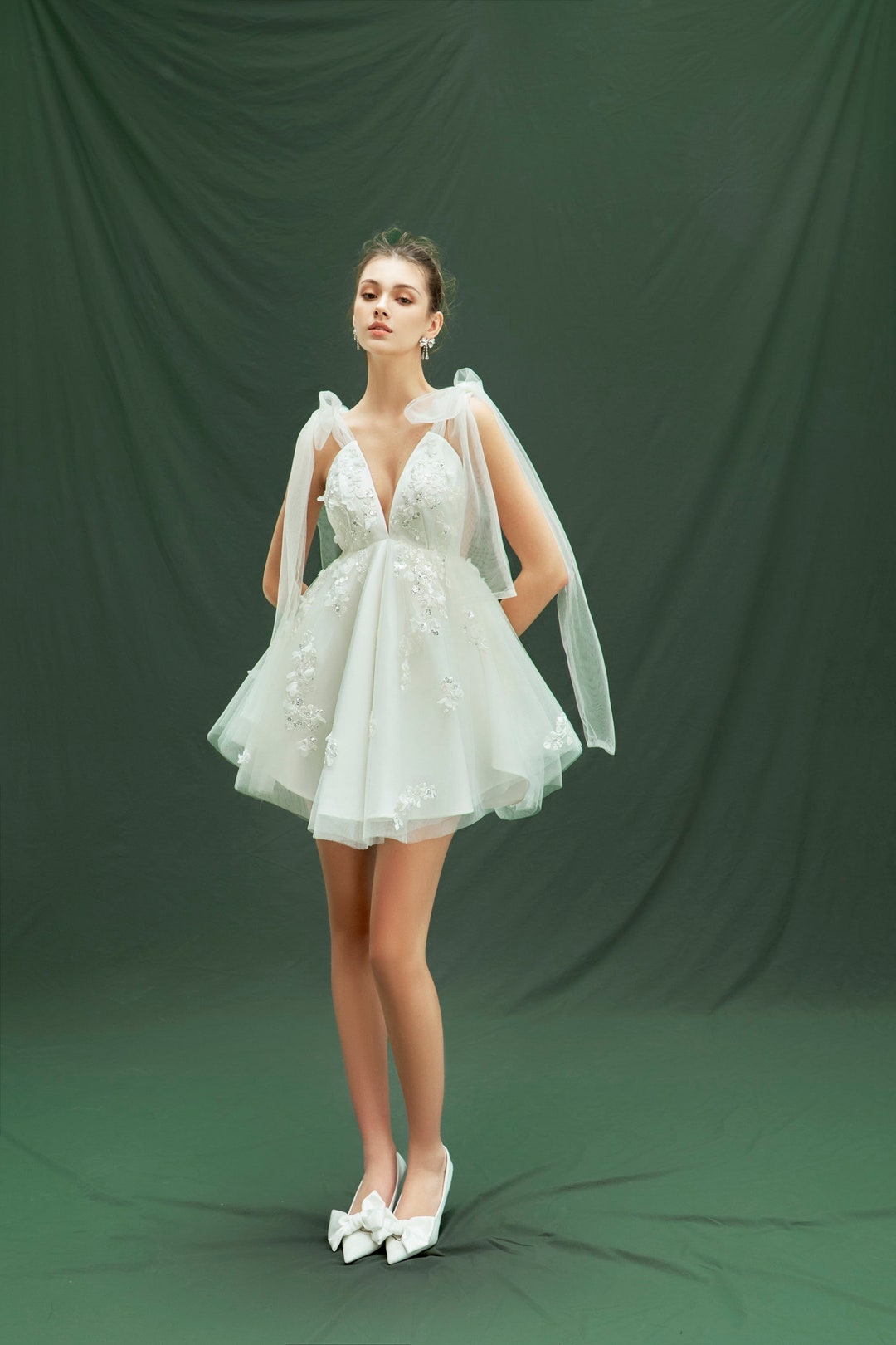 パーティードレス GANISONG Bridal Tutu Mini Dress White Tulle Mini Wedding Dress - White Sequin Tulle Dress