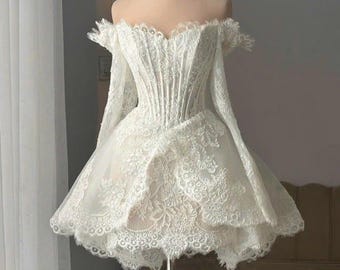 Lace Corset Mini Brautkleid - Off-Shoulder-Brautkleid Kleid DRS093