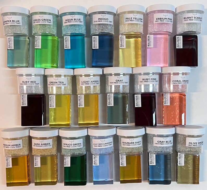 20 Color Glass Tint Bullseye Frit Library. Rainbow Collection in ...