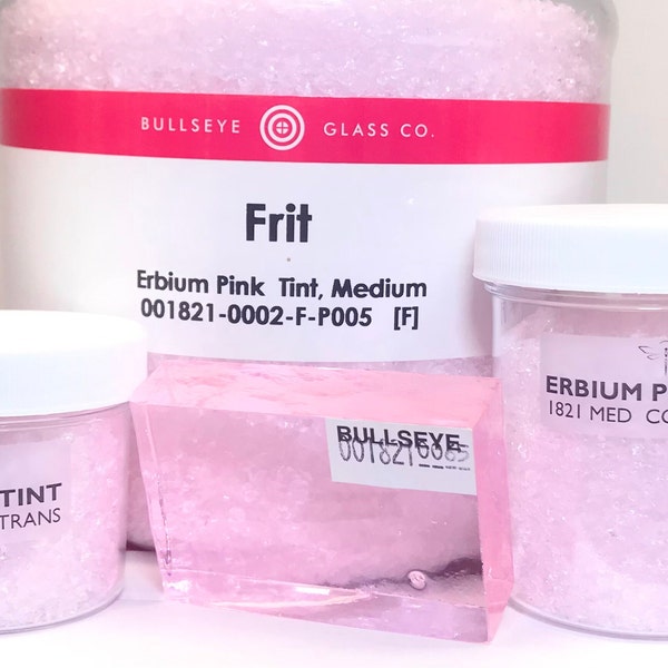 Erbium Pink Tint Bullseye Frit #1821 in Labeled Jar —->Fast Flat Rate Shipping