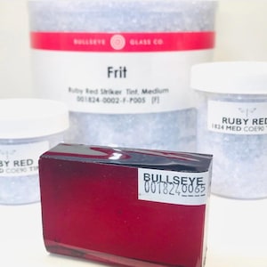 Bullseye Ruby Red Striker Tint Transparent Frit #1824 with Labeled Jar —->Fast Flat Rate Shipping          COE 90 Glass - F