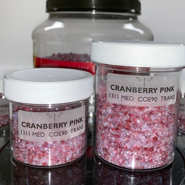 Bullseye Cranberry Pink Frit #1311 with Labeled Jar —->Fast Flat Rate Shipping