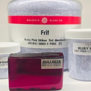 Bullseye Ruby Pink Striker Tint Transparent Frit #1831 with Labeled Jar —->Fast Flat Rate Shipping          COE 90 Glass - F
