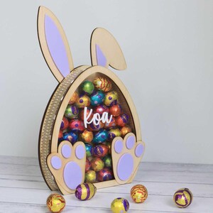 Personalised Easter Egg Holder - Easter Bunny Gift for Kids Pastel Violet