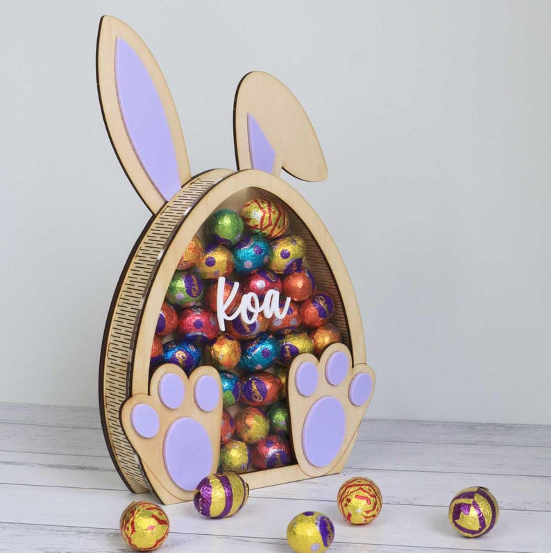 Personalised Easter Egg Holder - Easter Bunny Gift for Kids Pastel Violet