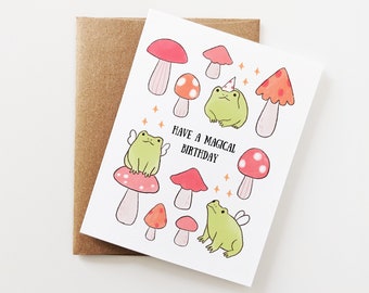 Frog Birthday Card, Frog Aesthetic Card, Mushroom Birthday Card, Cute Birthday Frog, Magical Gift For Her, Girlfriend, Best Friend