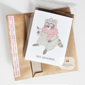 30th Birthday Card, Thirty Flirty and Thriving Birthday Card, Raccoon, Trash Panda Funny Greeting Card for Friends, Sisters, Bestfriend image 4