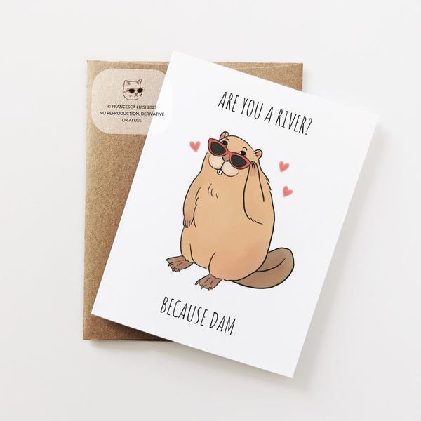 Beaver Love Card, Funny Valentines Card, Anniversary Card, Romantic Greeting Card, Gift For Boyfriend, Girlfriend, Wife, Husband, Her