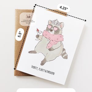30th Birthday Card, Thirty Flirty and Thriving Birthday Card, Raccoon, Trash Panda Funny Greeting Card for Friends, Sisters, Bestfriend image 3
