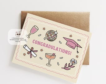 Congratulations Graduation Card, Congrats, High School, College, Class of 2026, Cute Graduation Gift for Her, Friend, Girlfriend, Daughter