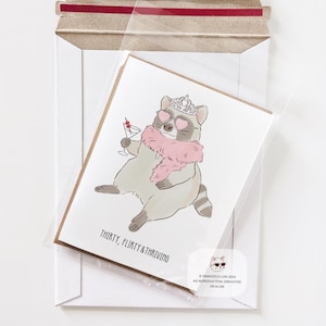 30th Birthday Card, Thirty Flirty and Thriving Birthday Card, Raccoon, Trash Panda Funny Greeting Card for Friends, Sisters, Bestfriend image 5