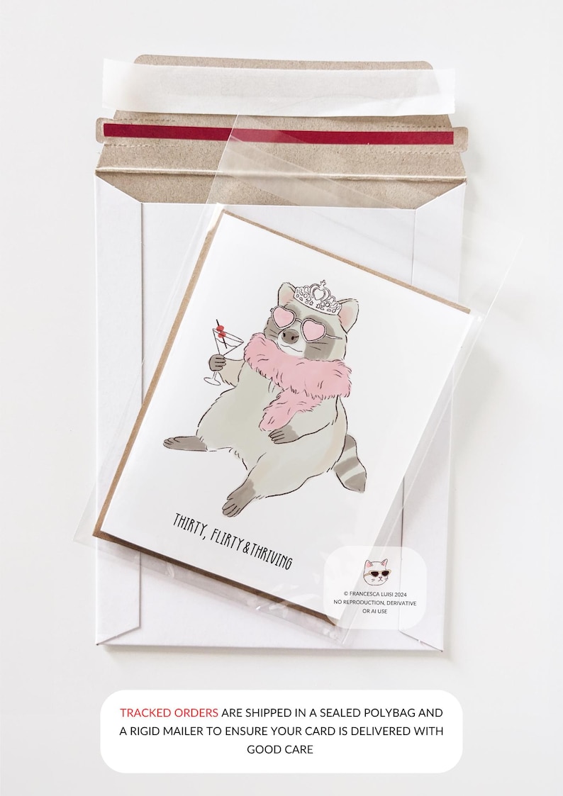 30th Birthday Card, Thirty Flirty and Thriving Birthday Card, Raccoon, Trash Panda Funny Greeting Card for Friends, Sisters, Bestfriend image 5