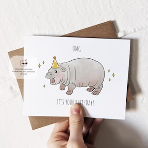 Moo Deng, Baby Hippo, Birthday Card, Funny Cute Animal Meme, Birthday gift for Boyfriend, Girlfriend, Husband, Wife, Her, Best Friend BD02