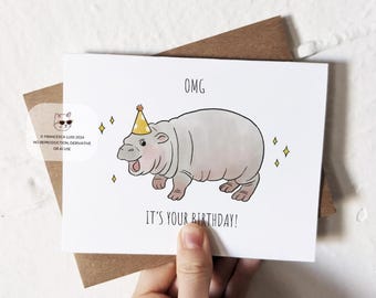 Moo Deng, Baby Hippo, Birthday Card, Funny Cute Animal Meme, Birthday gift for Boyfriend, Girlfriend, Husband, Wife, Her, Best Friend BD02