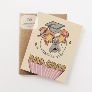 Rad Grad Bulldog Graduation Card, Funny Grad Card, Congrats, High School, College, Proud of You, Class of 2025, Cute Gift For Him or Her