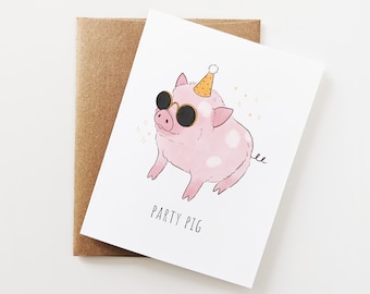 Pig Birthday Card, Celebration Card, Funny Farm Animal Card, Greetings Card, Cute Cards, For Boyfriend, Husband, Wife, Best Friend