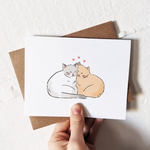 Cats Cuddling, Anniversary card, Valentines Day card, Cat Love, Custom Cute Cat Card, Sleepy Cat,  for boyfriend, girlfriend, best friend