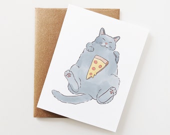 Chonky Cat, Fat Cat, Funny Birthday Cat Meme Card, Cute Pizza Card, Pizza Birthday, Celebration Card for boyfriend, girlfriend, best friend