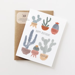 Cactus Birthday Card, Desert Cactus Succulents, Cute Plant Illustration, Botanical Art, Plant Lover Gift for Him, Her, Friend, Family  BD14