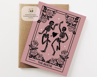 Cute Spooky Skeleton Card, Birthday Tarot Card, Unique, Just Because, Witchy Card, Gift for her, BFF, Best Friend, Bestie, Girlfriend BD24