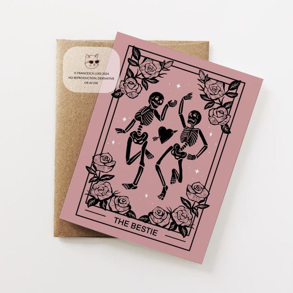 Cute Spooky Skeleton Card, Birthday Tarot Card, Unique, Just Because, Witchy Card, Gift for her, BFF, Best Friend, Bestie, Girlfriend