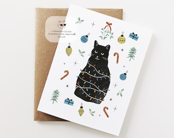 Black Cat Christmas Card, Funny Christmas Cat Card, Unique Christmas Card Set, Christmas 2025, Cute Holiday Card for Cat Lovers, For Friends