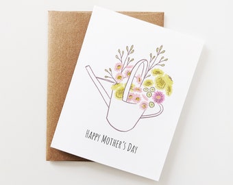 Watercolor Flowers Watering Can, Happy Mother's Day, Mother's Day Card, Garden-lover, Botanical Garden Illustration, For Mom, New Mom