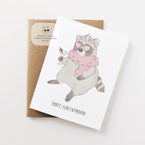 30th Birthday Card, Thirty Flirty and Thriving Birthday Card, Raccoon, Trash Panda Funny Greeting Card for Friends, Sisters, Bestfriend BD05