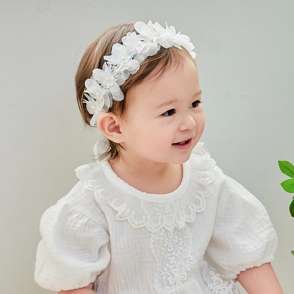 Bandeau bébé fille - Couronne de fleur de coton - Couronne de fleur bébé - Bandeau nouveau-né - Bandeau bébé - Arc de cheveux