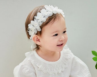 Baby Girl Headband - Cotton Flower Crown - Baby Flower Crown - Newborn Headband - Infant Headband - Hair Bow