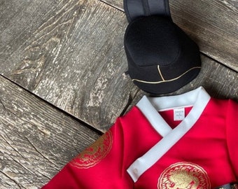 Baby Bodysuit Dol Dohl 100-Day Birthday Korean Red King Boy Hanbok Hat Set