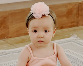 Baby Pink Headband, Flower Headband, Floral Baby Headband, Baby Girl Bow, Newborn Headband, Toddler Headband, Photo Prop Headband