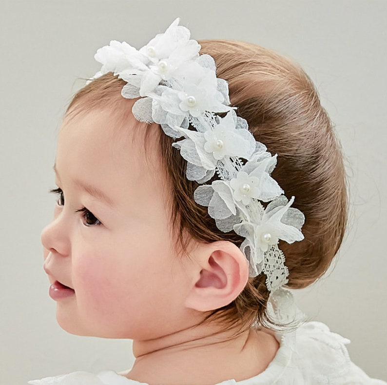 Baby Girl Headband Cotton Flower Crown Baby Flower Crown Newborn Headband Infant Headband Hair Bow image 2
