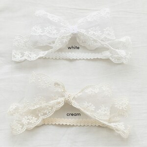 White Lace Bow Headband Baby Toddler Cream White Turban image 4