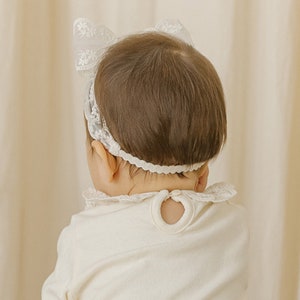 White Lace Bow Headband Baby Toddler Cream White Turban image 3