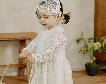 Baby Girl Cream Cotton Lace Flower Girl Dress - Toddler Dress - Boho Girls Wedding Dress - Birthday Dress