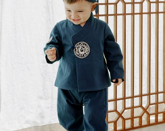 Tini Muhui Dol 100 Day Traditional Korean Cotton Blue Daily Wear Boys Hanbok