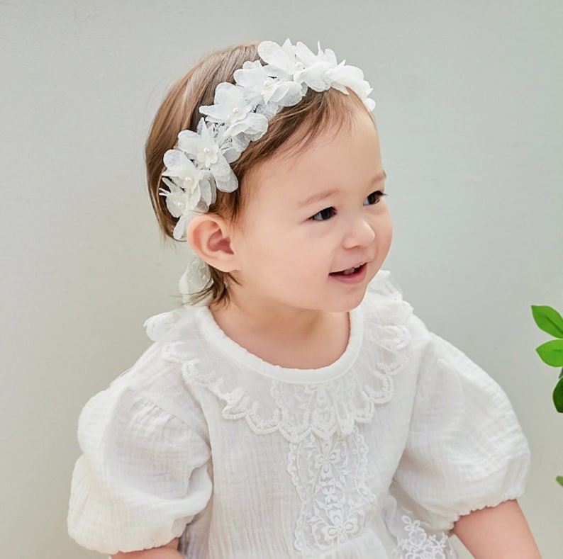 Baby Girl Headband Cotton Flower Crown Baby Flower Crown Newborn Headband Infant Headband Hair Bow image 1