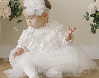 Tini Briel Cotton Lace Dress Vintage Christening Dress - Baby Girl Baptism Dress - White baby girl dress - White Christening Dress