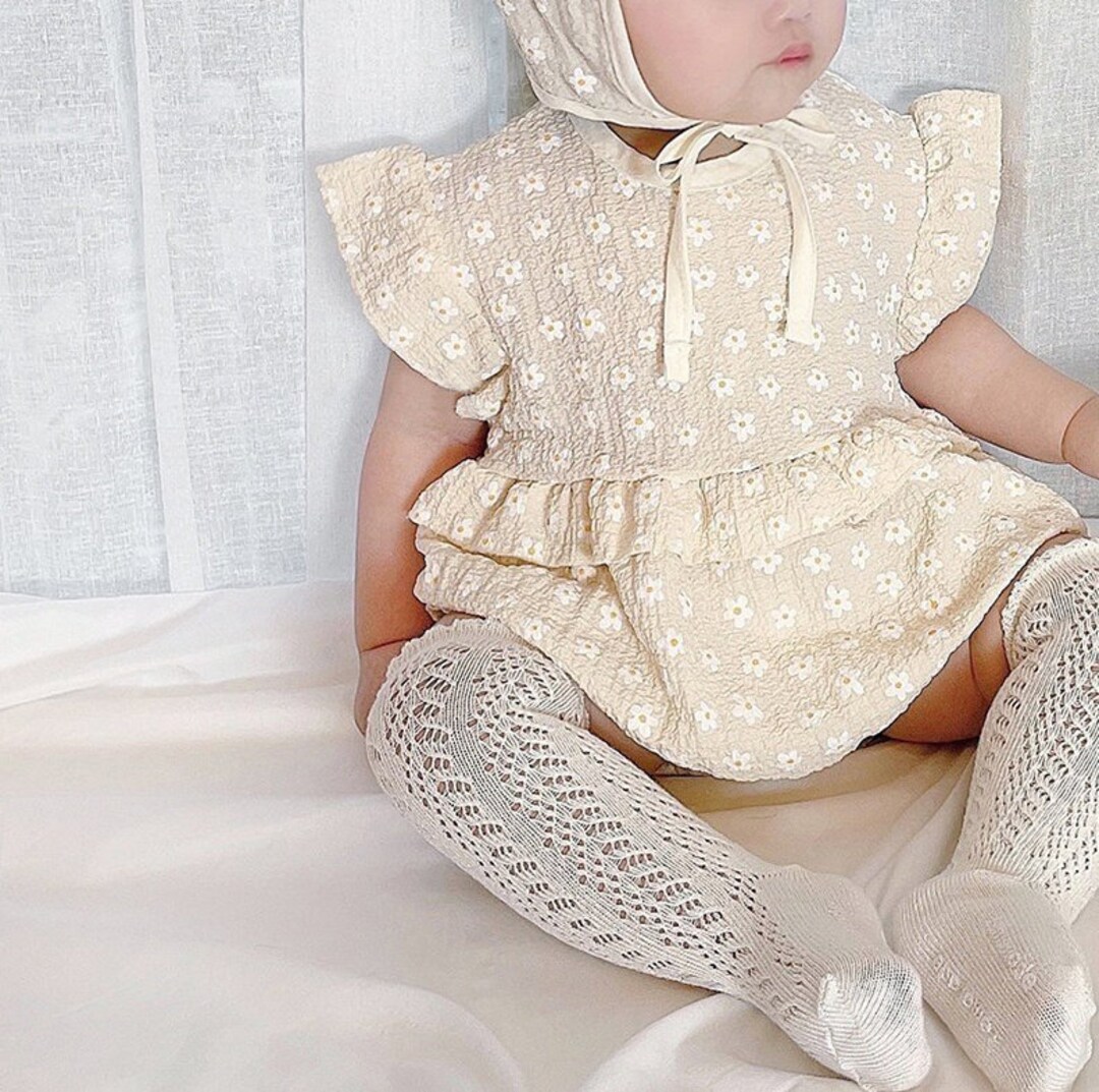 Baby Girl Daisy Onesie Dress + Bow - Lilac main image 1
