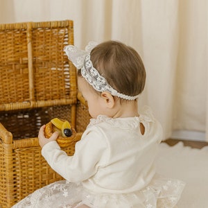 White Lace Bow Headband Baby Toddler Cream White Turban image 2