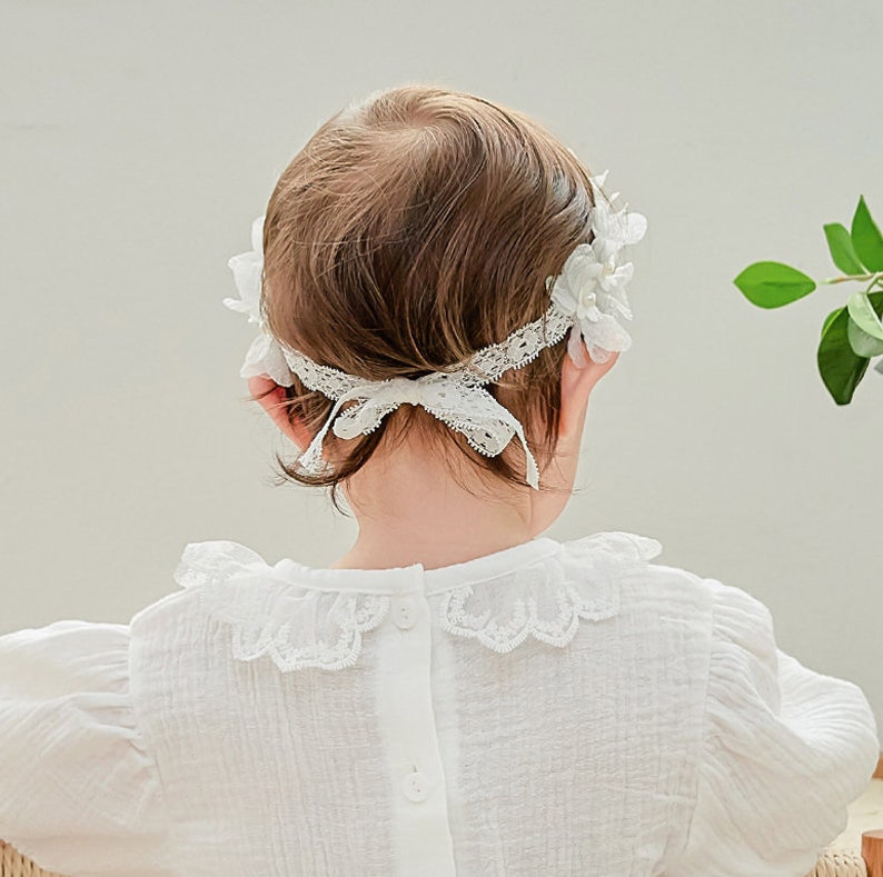 Baby Girl Headband Cotton Flower Crown Baby Flower Crown Newborn Headband Infant Headband Hair Bow image 3