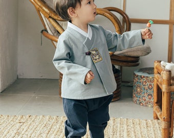 Tini Hoyeon Dol 100 Day Traditional Korean Cotton Blue Daily Wear Boys Hanbok