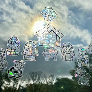 Holographic Nativity Scene Suncatcher - Reusable Static Cling Window Decals