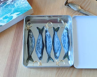 Hand Drawn Sardine Earrings (Resin Sealed)