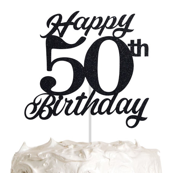 ALPHA K Black Glitter 50th Birthday Cake Topper 50th Happy - Etsy