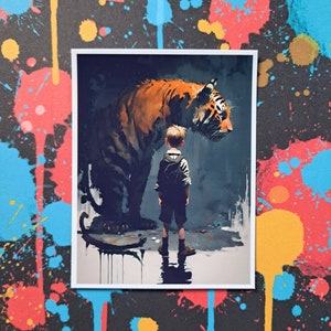 Boy and Tiger Inspired by Calvin and Hobbes 4&quot; x 3&quot; Sticker