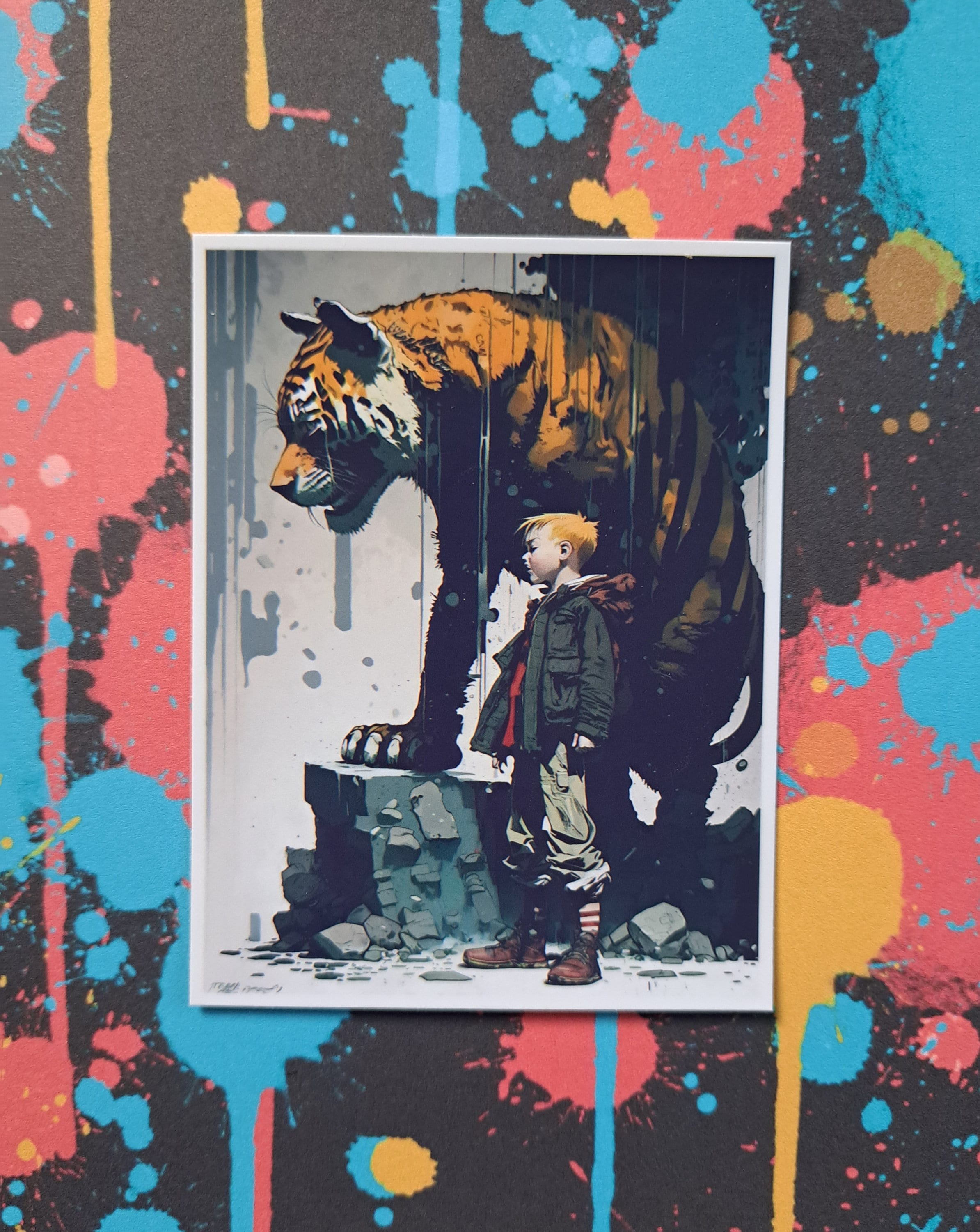 Boy and Tiger Inspired by Calvin and Hobbes 4" x 3" Sticker